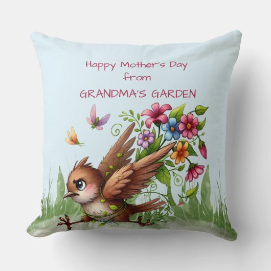 おばあちゃんのガーデンバードからハッピーマザーズおもしろいデー クッション (正面)