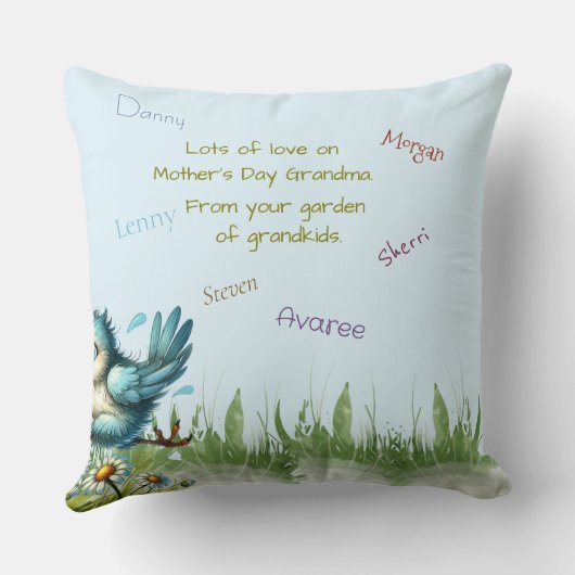おばあちゃんのガーデンバードからハッピーマザーズおもしろいデー クッション (裏面)