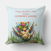 おばあちゃんのガーデンバードからハッピーマザーズおもしろいデー クッション (正面)