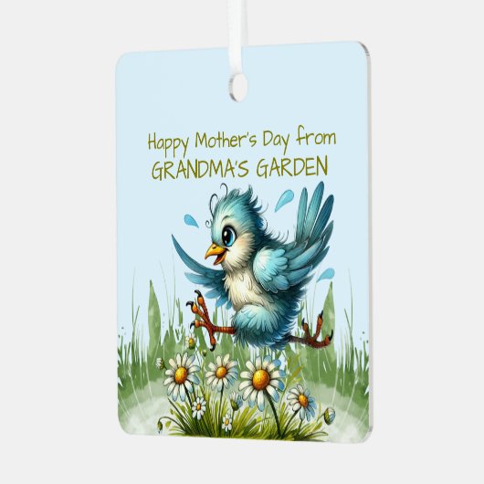 おばあちゃんのガーデンバードからハッピーマザーズおもしろいデー メタルオーナメント (正面左)