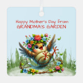 おばあちゃんのガーデンバードからハッピーマザーズおもしろいデー メタルオーナメント (正面)