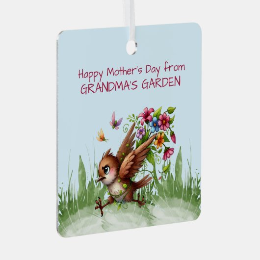 おばあちゃんのガーデンビルからハッピーな母おもしろいの日 メタルオーナメント (正面右)