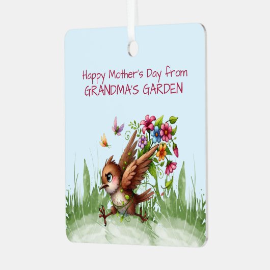 おばあちゃんのガーデンビルからハッピーな母おもしろいの日 メタルオーナメント (正面左)