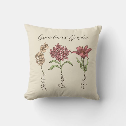 おばあちゃんのガーデンフラワー3グランドキッズ名フローラ クッション (正面)