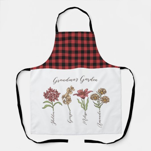 おばあちゃんのガーデンフラワー4グランドキッズネームフローラ エプロン (正面)