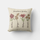 おばあちゃんのガーデンフラワー4グランドキッズネームフローラ クッション (正面)
