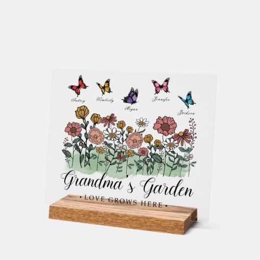 おばあちゃんのガーデンモダンキープサケ5名前をカスタムする アクリルサイン (傾斜)