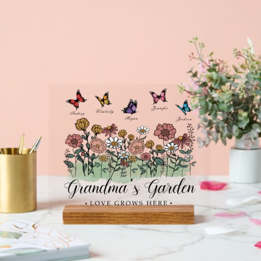 おばあちゃんのガーデンモダンキープサケ5名前をカスタムする アクリルサイン (ウェディング)