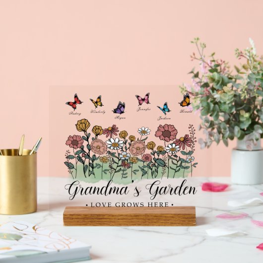 おばあちゃんのガーデンモダンキープサケ6名前をカスタムする アクリルサイン (ウェディング)