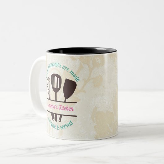 おばあちゃんのキッチンでの思い出と道具への愛 ツートーンマグカップ (正面左)
