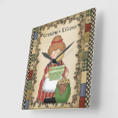 おばあちゃんのキッチンの漫画の壁時計 スクエア壁時計 (傾斜)