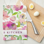 おばあちゃんのキッチンウォーター色のフローラ パーソナライズされた キッチンタオル (四つ折り)