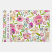 おばあちゃんのキッチンウォーター色のフローラ パーソナライズされた キッチンタオル (横)