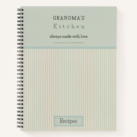 おばあちゃんのキッチンクリーム&ブ淡い色のルーストライプのレシピ ノートブック (正面)