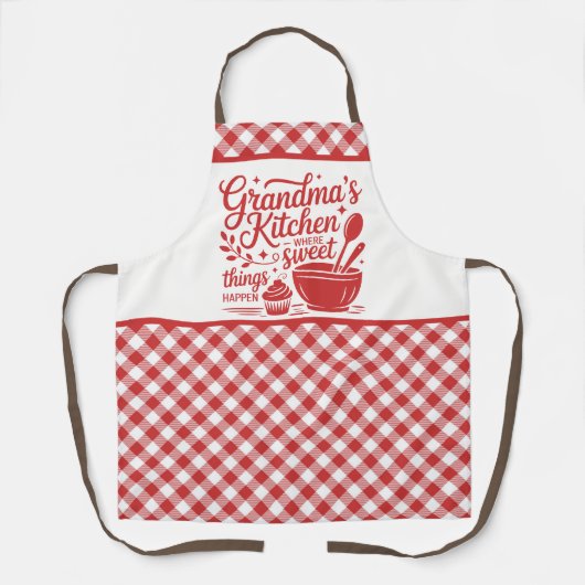 おばあちゃんのキッチンレッドホワイトプレイド エプロン (正面)