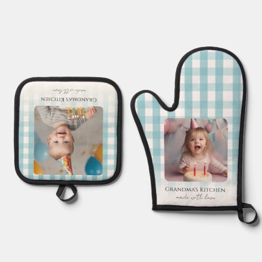 おばあちゃんのキッチン孫たち2枚の写真 鍋つかみ&鍋敷きセット (正面)