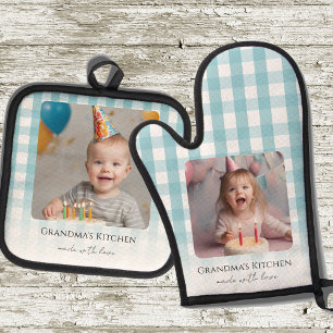 おばあちゃんのキッチン孫たち2枚の写真 鍋つかみ&鍋敷きセット