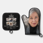 おばあちゃんのキッチン家族と写真コラージュ&名前 鍋つかみ&鍋敷きセット (正面)