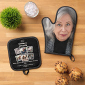 おばあちゃんのキッチン家族と写真コラージュ&名前 鍋つかみ&鍋敷きセット (トップダウン)