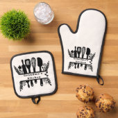 おばあちゃんのキッチン：ブラックキッチンツールコレクション 鍋つかみ&鍋敷きセット (トップダウン)