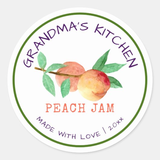 おばあちゃんのキッチン　愛を込めて作った桃のジャム ラウンドシール (正面)