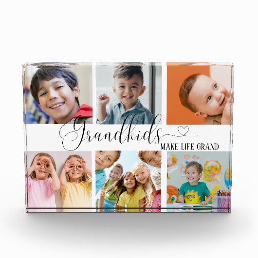 おばあちゃんのギフトフォトブロックのためのグランドキッズコラージュ フォトブロック (正面)