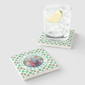 おばあちゃんのクリスマス写真 | 緑の木 白 ストーンコースター (横)