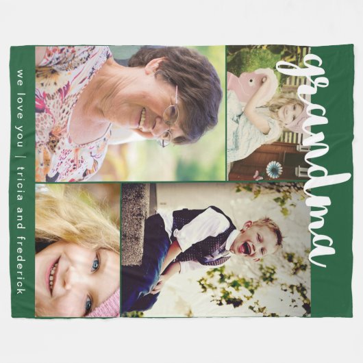おばあちゃんのスクリプトフォトコラージュ フリースブランケット (正面(横))