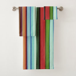 おばあちゃんのストライプカラフル、ソフトで荒っぽい バスタオルセット