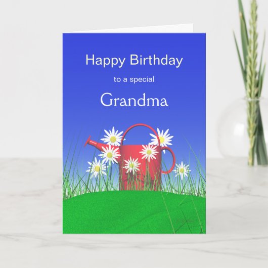 おばあちゃんのデイジーと散水缶の誕生日 カード (正面)