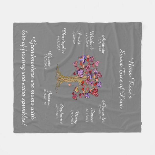 おばあちゃんのハートが白いオングレーの10の名前と日付 フリースブランケット (正面(横))