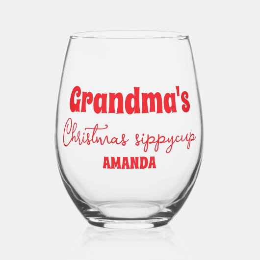 おばあちゃんのパーソナライズされたクリスマスシッピーカップ ステムなしワイングラス (正面)