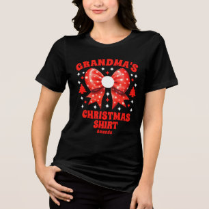 おばあちゃんのパーソナライズされたクリスマスレッドボウシャツ トライブレンドTシャツ