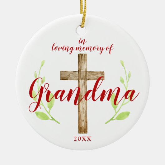 おばあちゃんのパーソナライズされた思い出に宗教的な十字架 セラミックオーナメント (正面)