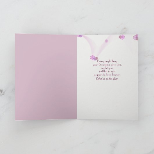 おばあちゃんのピンクの蘭の損失悔やみや弔慰 サンキューカード (内部)