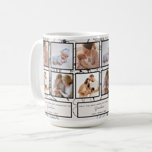 おばあちゃんのフォトコラージュ引用文に昇格 コーヒーマグカップ (正面左)