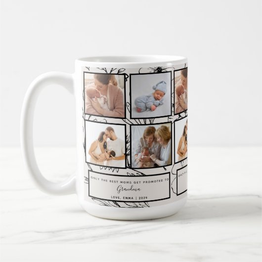 おばあちゃんのフォトコラージュ引用文に昇格 コーヒーマグカップ (左)