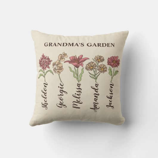 おばあちゃんのフラワーガーデン5グランドキッズ名フローラ クッション (裏面)