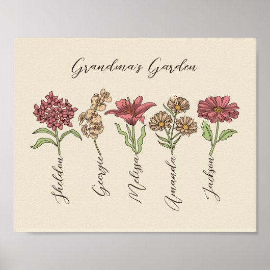 おばあちゃんのフラワーガーデン5グランドキッズ名フローラ ポスター (正面)