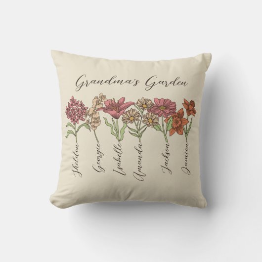 おばあちゃんのフラワーガーデン6グランドキッズ名フローラ クッション (正面)