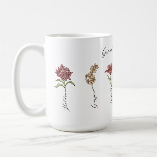おばあちゃんのフラワーガーデン6グランドキッズ名フローラ コーヒーマグカップ (左)