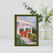 おばあちゃんのフロントポーチと花のポット ポストカード (スタンド正面)