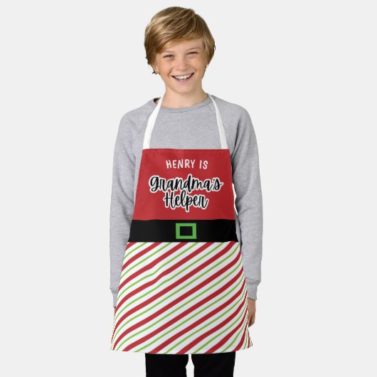 おばあちゃんのヘルパー赤と緑のクリスマス エプロン (着用した状態)