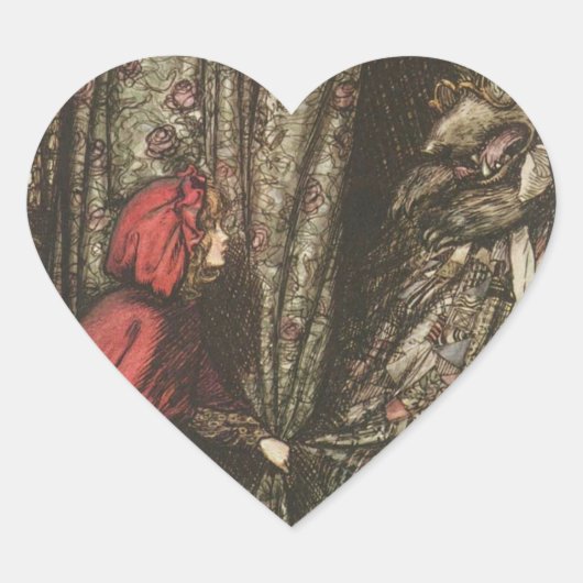 おばあちゃんのベッドの大きな悪い狼 ハートシール (正面)