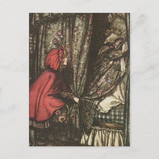 おばあちゃんのベッドの大きな悪い狼 ポストカード (正面)