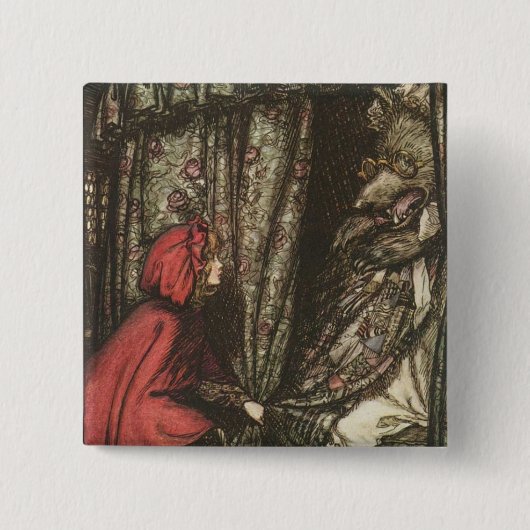 おばあちゃんのベッドの大きな悪い狼 缶バッジ (正面)