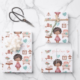 おばあちゃんのラッピング紙フラットシートセット3 ラッピングペーパーシート