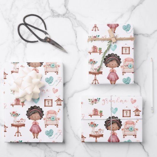 おばあちゃんのラッピング紙フラットシートセット3 ラッピングペーパーシート (正面)