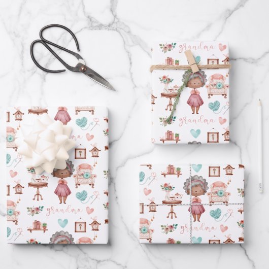 おばあちゃんのラッピング紙フラットシートセット3 ラッピングペーパーシート (正面)