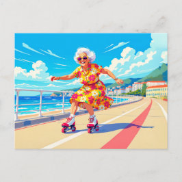 おばあちゃんのローラースケートイラスト シーズンポストカード